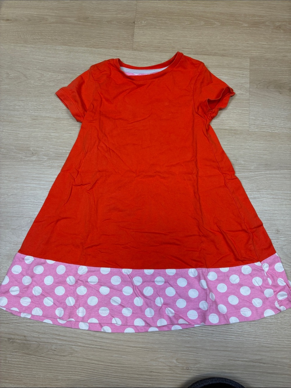 Mini Boden Red Dress with Pink Polka Dot Hem